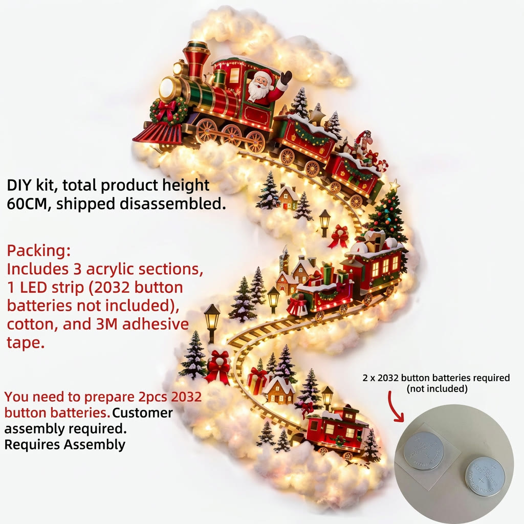 DIY kit contents: acrylic sections, LED strip, cotton, 3M tape and 2 CR2032 batteries (not included)